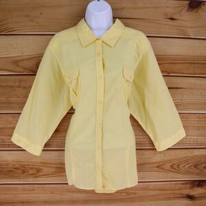 Sonoma Life + Style Button Up Shirt Women 2X Yellow 100% Cotton Sheer Collared
